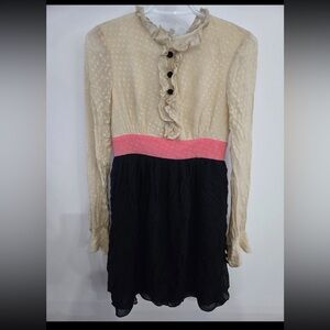 Milly of New York Cream and Black Dress with Pink Accent